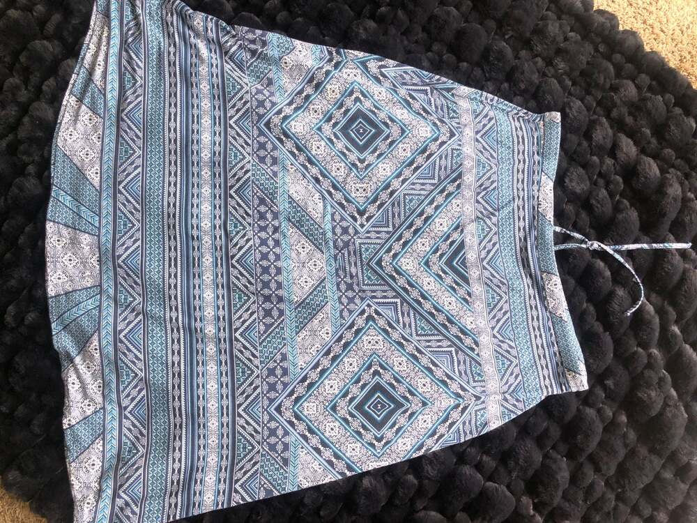 J. Jill Blue Geometric Aztec Print Drawstring Waist Maxi Skirt Women's 2X
